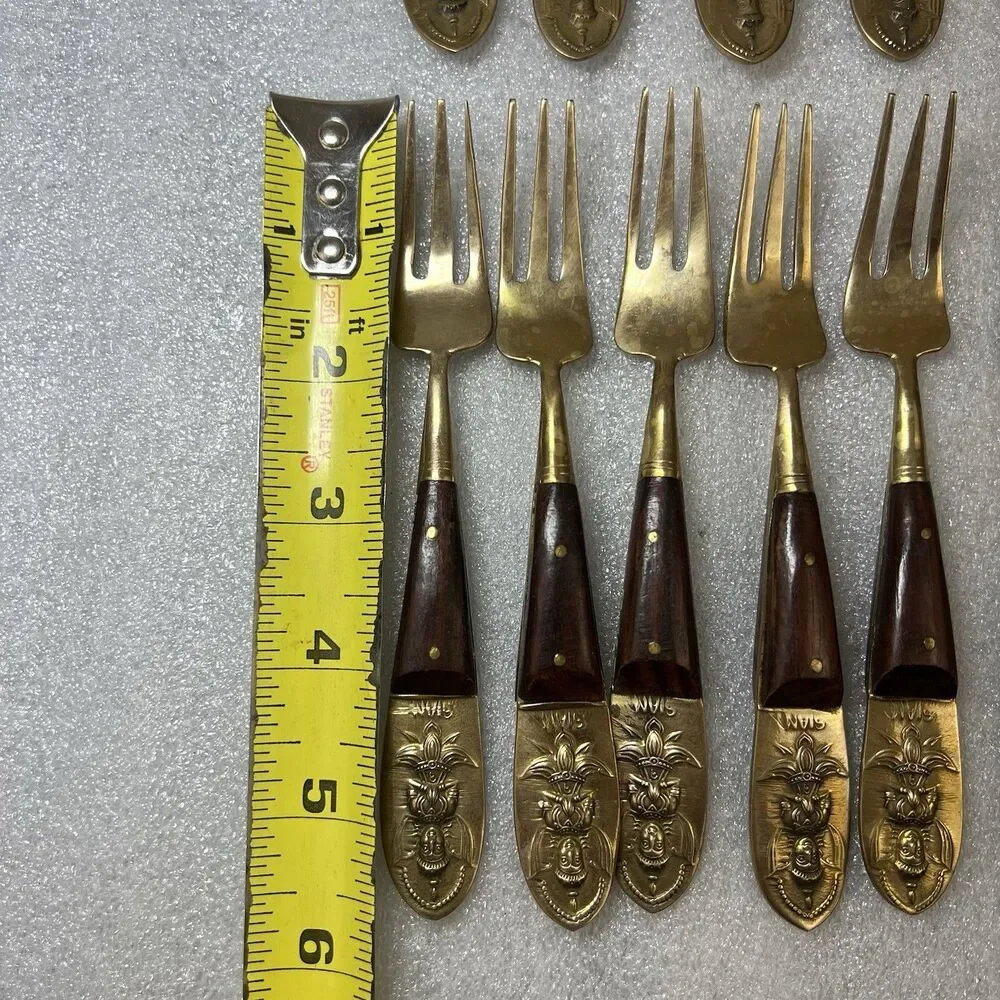 VTG Siam MCM THAILAND BUDDHA BRONZEWARE BRASS 18PC SET Fruit Fork Dessert Spoons